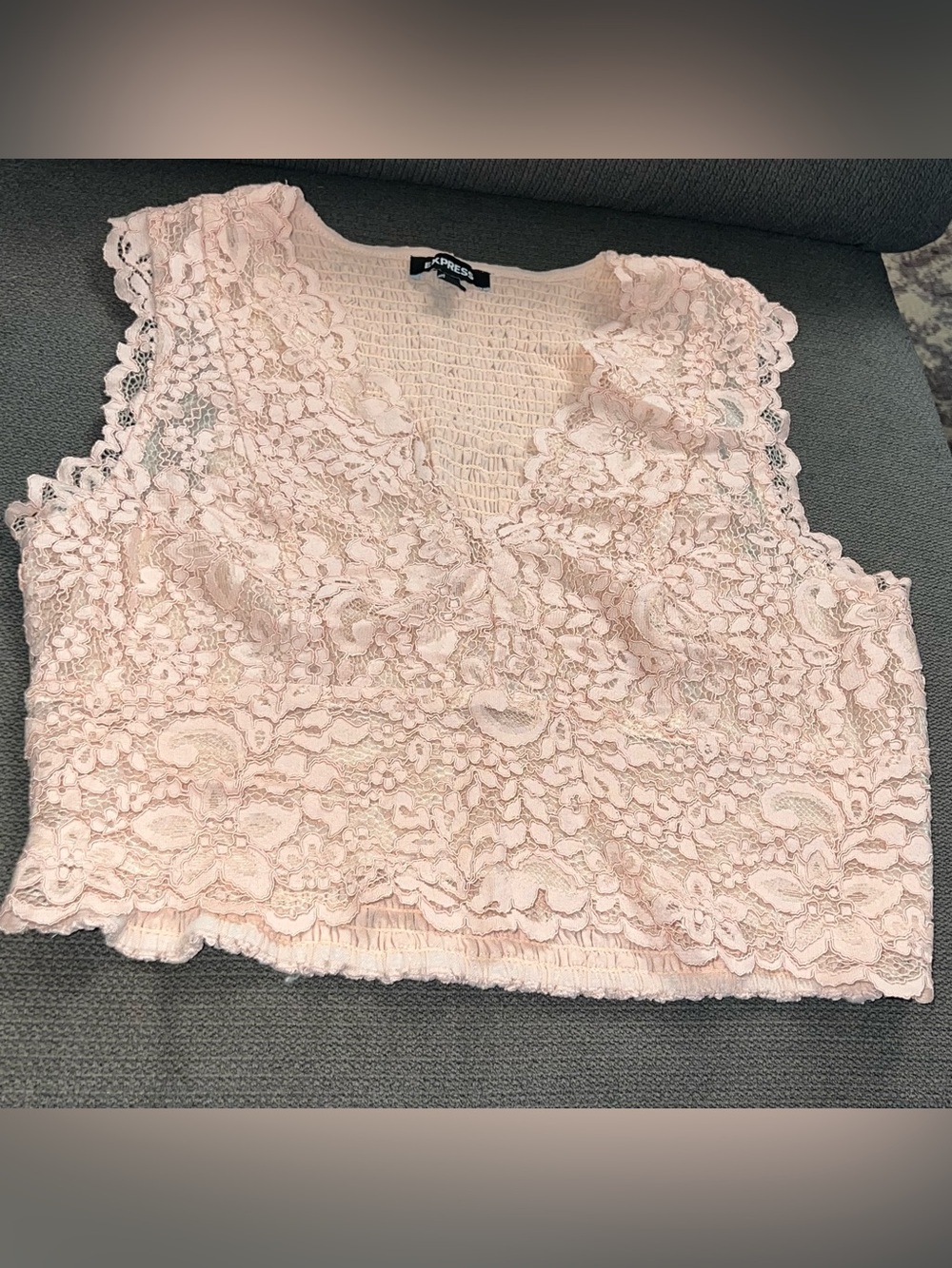 Express Blush Pink Floral Lace V-Neck Top